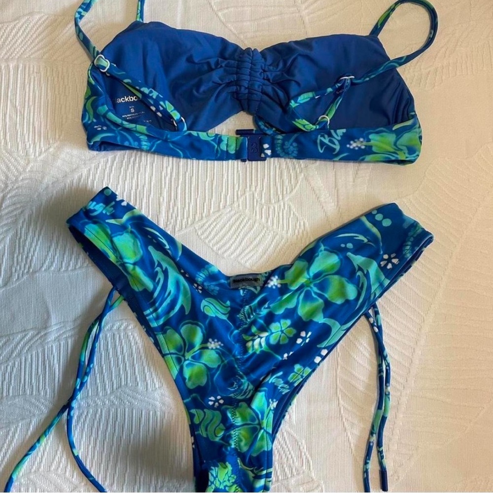 blue size small electric beach print black bough bikini set